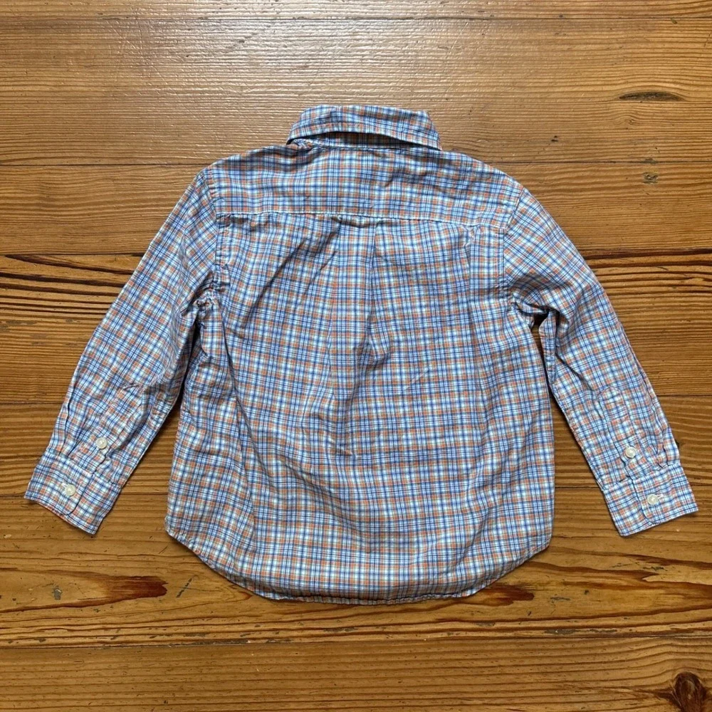Ralph Lauren Button‎ Down Shirt Kids Blue Orange Plaid Excellent SIZE 2/2T